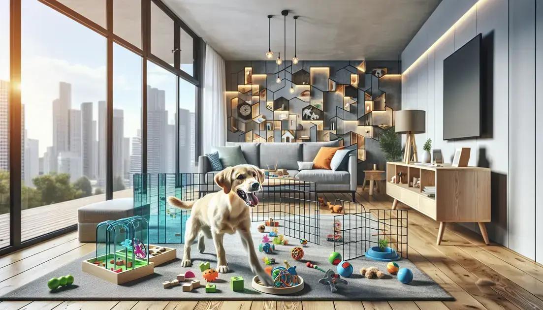 Estimulando o cão dentro do apartamento